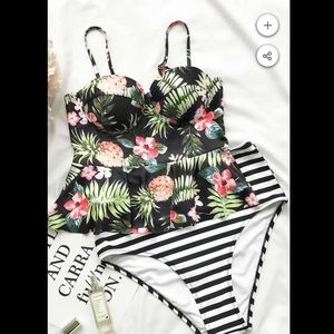 Floral and striped tankini